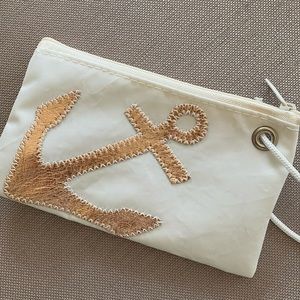 Sea Bags clutch. White with metallic gold anchor